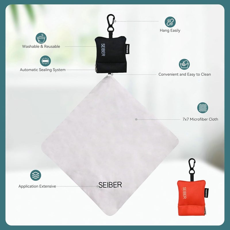 SEIBER Eyeglass Cleaning Microfiber Cloth - with Neoprene Pouch | 7 x 7 inch Glasses Cleaning Cloth for Sunglasses,Laptops, Cameras,Screen | Self-Closing Bottom(2PCS,BK OR) - Image 3